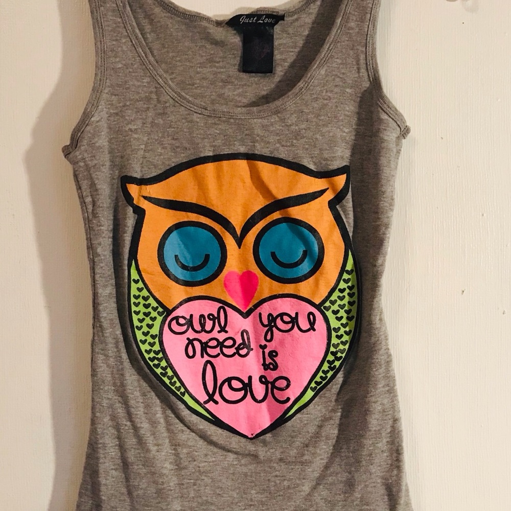 Women’s Gray Tank Top Owl Sz Small